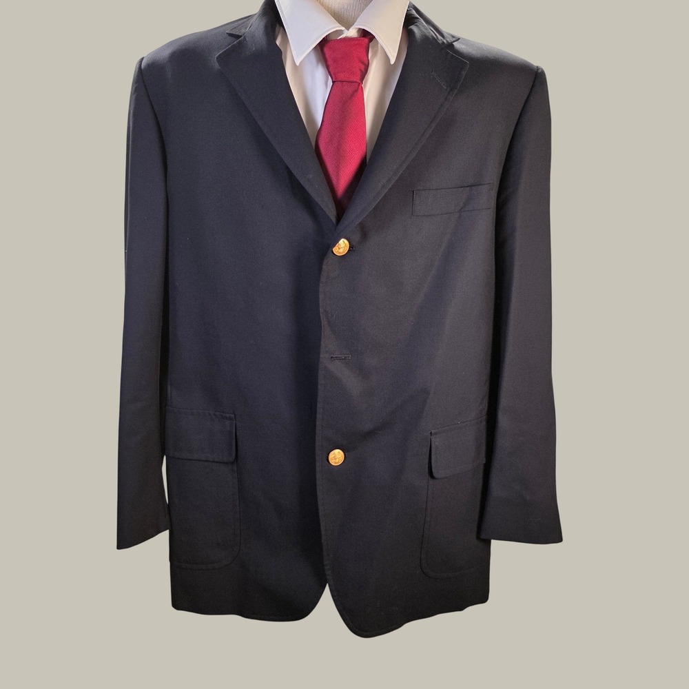 Brooks Brothers Blazer Men Navy Brooksease Loro Piana Wool Gold Button Suit Coat